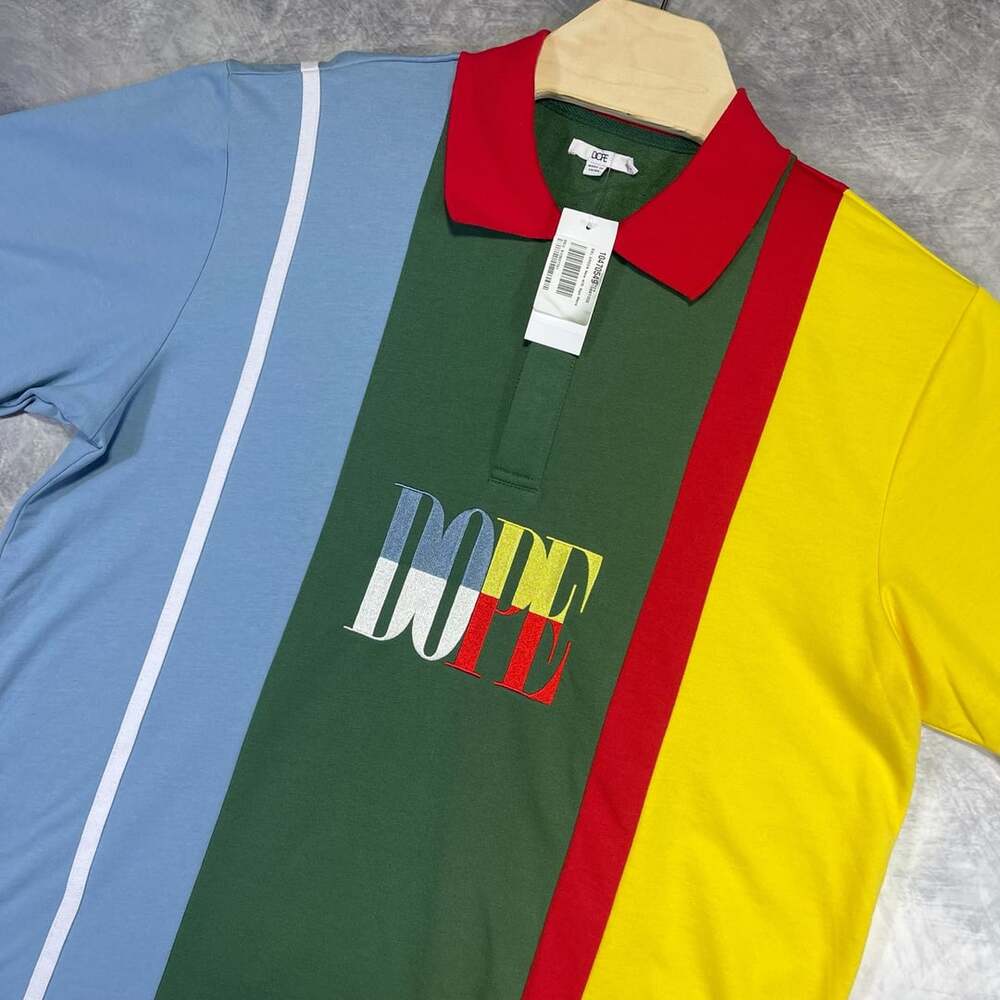 Dope Multi-Color Vertical Color Block Logo Polo Shirt Size XXL NWT